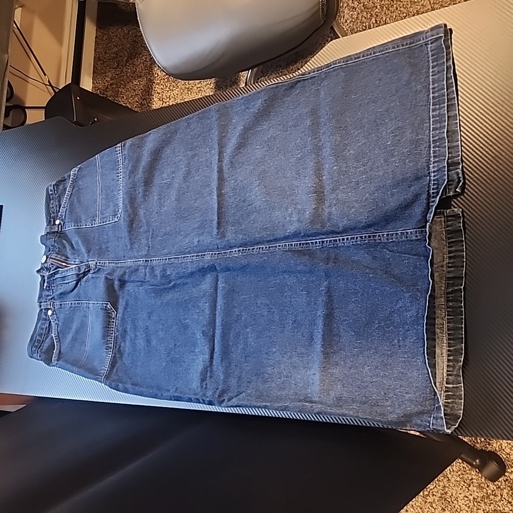 Blue Asphalt Jean Skirt. 32 inch length. W-29